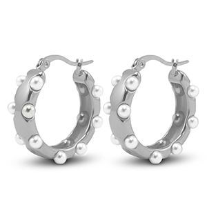 Stainless Steel - Rostfrei Stahl Ohrringe Imitation Pearls Silver