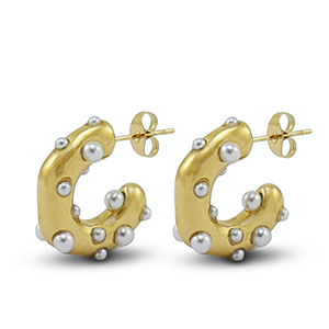 Stainless Steel - Rostfrei Stahl Ohrringe / Ohrstecker Imitation Pearls Gold