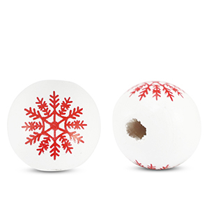 Holz Perlen 16mm rund Snowflake White-red