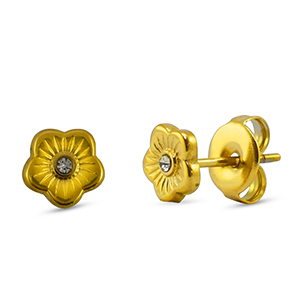 Ohrringe / Ohrstecker aus Stainless Steel - Rostfreiem Stahl flower Gold