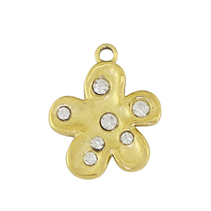 Anh&auml;nger aus Stainless Steel - Rostfreiem Stahl flower Gold / Crystal