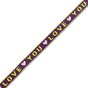 Schmucktextband "love you" Purple-lime green
