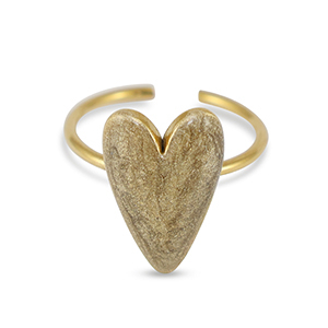 Stainless Steel - Rostfrei Stahl Ringe Enamel heart Pearl gold