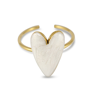 Stainless Steel - Rostfrei Stahl Ringe Enamel heart Pearl white-gold