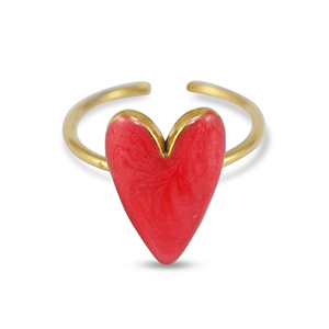 Stainless Steel - Rostfrei Stahl Ringe Enamel heart Pearl red-gold
