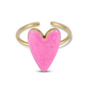 Stainless Steel - Rostfrei Stahl Ringe Enamel heart Pearl pink-gold