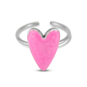 Stainless Steel - Rostfrei Stahl Ringe Enamel heart Pearl pink-silver