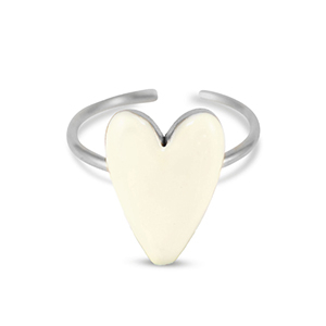 Stainless Steel - Rostfrei Stahl Ringe Enamel heart Ivory white-silver