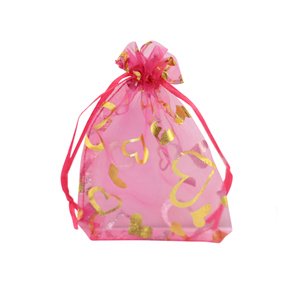 Organza Schmuck Beutel 7x9cm Heart Pink-gold