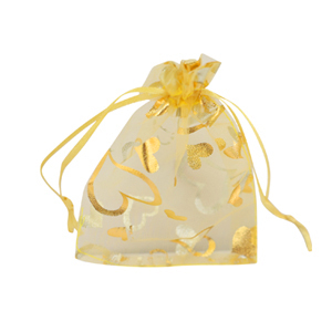 Organza Schmuck Beutel 7x9cm Heart Yellow-gold