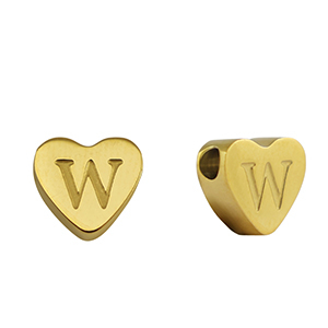 Perlen aus Stainless Steel - Rostfreiem Stahl Heart Buchstaben W Gold