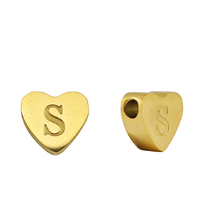 Perlen aus Stainless Steel - Rostfreiem Stahl Heart Buchstaben S Gold