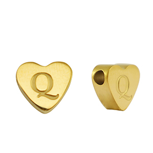 Perlen aus Stainless Steel - Rostfreiem Stahl Heart Buchstaben Q Gold