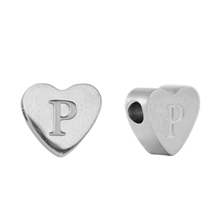 Perlen aus Stainless Steel - Rostfreiem Stahl Heart Buchstaben P Silver
