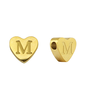 Perlen aus Stainless Steel - Rostfreiem Stahl Heart Buchstaben M Gold