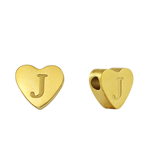 Perlen aus Stainless Steel - Rostfreiem Stahl Heart Buchstaben J Gold