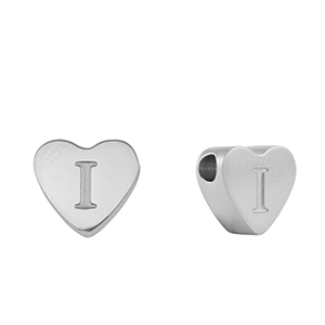 Perlen aus Stainless Steel - Rostfreiem Stahl Heart Buchstaben I Silver