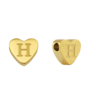 Perlen aus Stainless Steel - Rostfreiem Stahl Heart Buchstaben H Gold