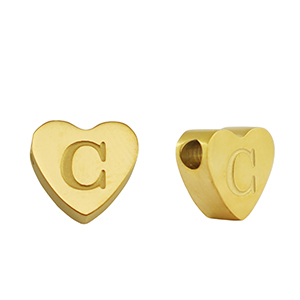 Perlen aus Stainless Steel - Rostfreiem Stahl Heart Buchstaben C Gold