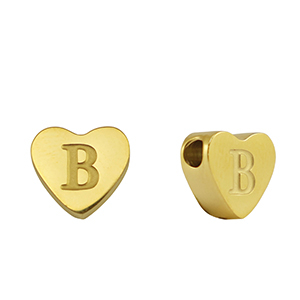 Perlen aus Stainless Steel - Rostfreiem Stahl Heart Buchstaben B Gold