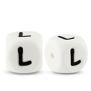 Buchstabenperlen aus Silikon L White-black