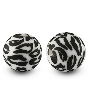 Silikonperlen 15mm runden Leopard Black-White