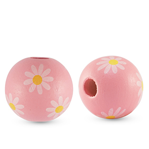 Holz Perlen 16mm rund Flower Light pink