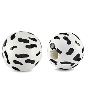 Holz Perlen 16mm rund Cow White-black