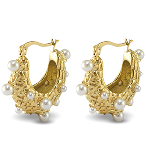 Stainless Steel - Rostfrei Stahl Ohrringe / Ohrstecker Imitation Pearls Gold