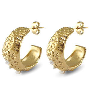 Stainless Steel - Rostfrei Stahl Ohrringe / Ohrstecker Imitation Pearls Gold