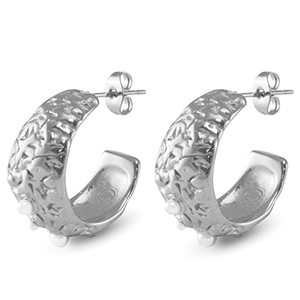 Stainless Steel - Rostfrei Stahl Ohrringe / Ohrstecker Imitation Pearls Silver