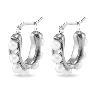 Stainless Steel - Rostfrei Stahl Ohrringe / Ohrstecker Imitation Pearls Silver