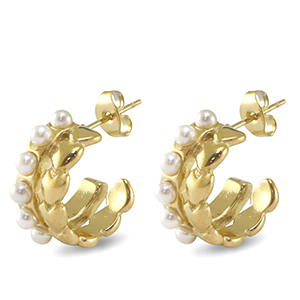 Stainless Steel - Rostfrei Stahl Ohrringe / Ohrstecker Heart Imitation Pearls Gold