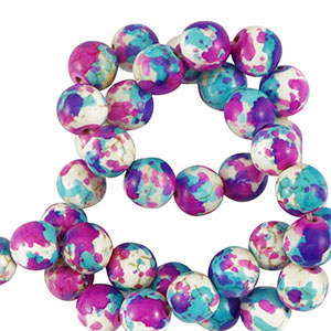 Keramik Perlen 8mm White-purple blue