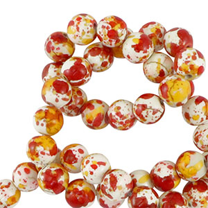 Keramik Perlen 8mm White-orange red