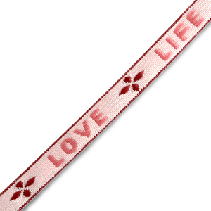 Schmucktextband "love life" Pink-warm red