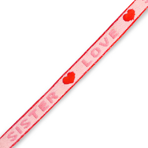 Schmucktextband "sister love" Pink-red