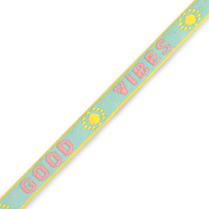 Schmucktextband "good vibes" Turquoise-pink-yellow
