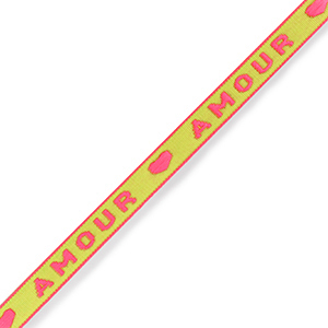 Schmucktextband "amour" Neon green-pink