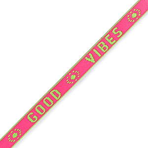 Schmucktextband "good vibes" Neon pink-green