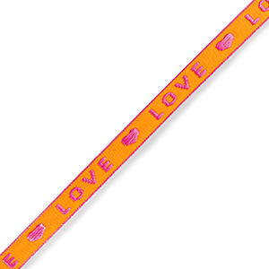 Schmucktextband "love" Neon orange-pink