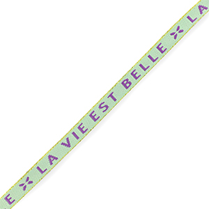 Schmucktextband "la vie est belle" Mint green-purple