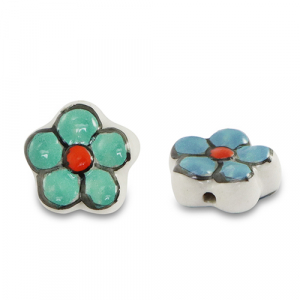 Perlen Keramik Flower Green-blue-red