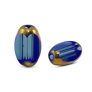 Oval Glas Perlen Facet Royal blue transparent-gold