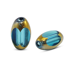 Oval Glas Perlen Facet Blue transparent-gold