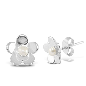 Stainless Steel - Rostfrei Stahl Ohrringe / Ohrstecker Pearls Flower Silver