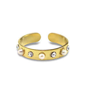 Stainless Steel - Rostfrei Stahl Ringe Pearls Gold