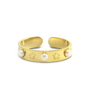 Stainless Steel - Rostfrei Stahl Ringe Pearls Gold