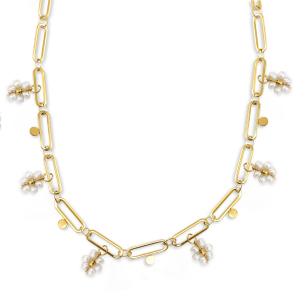 Stainless Steel - Rostfrei Stahl Kette Pearls Gold