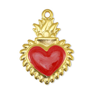 Anh&auml;nger Metall DQ Heart Pearl Red-Gold (Nickelfrei)